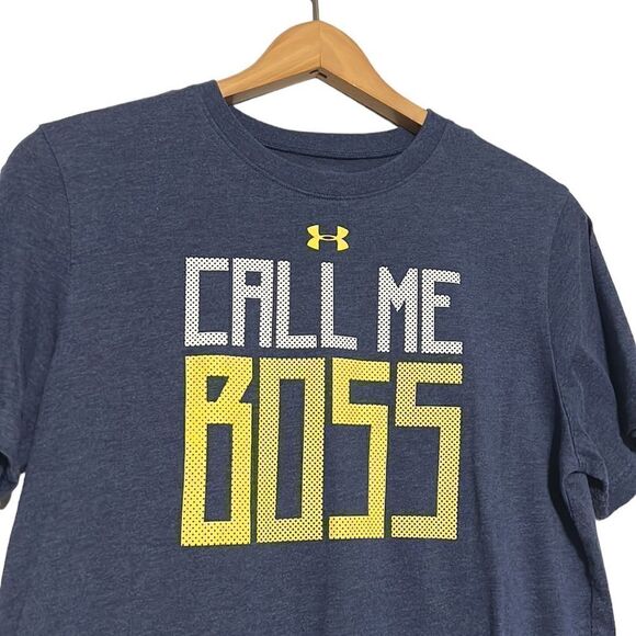 Under Armour T-shirt Boy's Size XL Blue Call Me Boss Short Sleeve Heatgear Loose - Picture 2 of 9